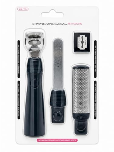 Kit per Pedicure, Cura dei Piedi, Raschietto per Tallone, Pedicure in Acciaio INOX, Lima per Piedi Scrubber Raspa per Pelle Morta Ruvida Rasoio per Calli, incluse 5 Lame di Ricambio (Nero)