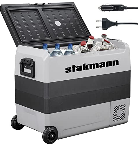 STAKMANN Frigorifero Portatile con Compressore 12V 220V, Frigo Congelatore con 2 Scomparti, Ruote e Manici Laterali, AC-DC 12/24 V, Ideale per Auto, Camper, Barca, Viaggi, Picnic (60 Litri)