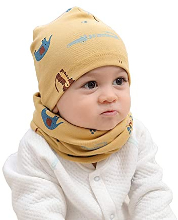 MAKFORT Loop per bambini con berretto per bambini, in cotone, sciarpe per bambini, sciarpa invernale, per ragazzi e ragazze, giallo., L