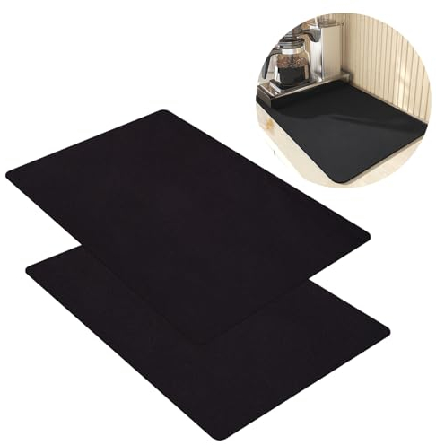Tappetino Macchina Caffe, 2 Pezzi Tappetino Scolapiatti, 40x50cm Tappetinos Scolapiatti Assorbente, Tappetinos Lavello Cucina, Tappetini Cucina, per Macchine da Caffè, Cucine, Lavandini e Bagni (Nero)