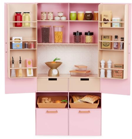 Our Generation Pretty Pantry Furniture Set – Large Dollhouse Accessory Set for 18-inch Dolls, Pink Cupboard Pantry, Food Accessories, Pretend Play Furniture, Ages 3+