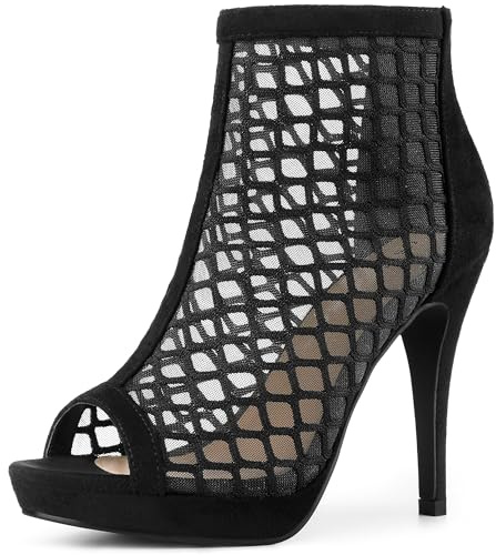 Perphy Sandalo da donna con tacco a spillo e cerniera posteriore in rete con plateau, Nero , 39.5 EU