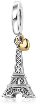 Femme Charms Le cœur de la Tour Eiffel Coccinelle rouge Argent Sterling 925 Pendentif avec Zircon Cubique pour Bracelet