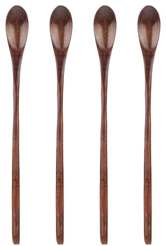 Lot de 4 petites cuillères en bois pour manger 22,9 cm de long manche pour mélanger le miel, le thé, le miel, le thé