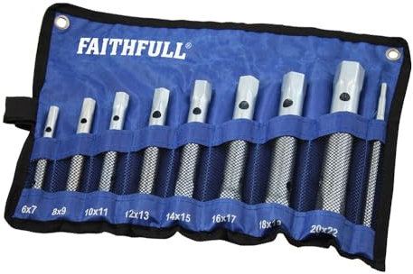 Faithfull Juego de llaves de tubo de doble boca 8 piezas, 16 tamaños (6-22 mm), con palanca y estuche para guardar herramientas, ideal para mecánicos, fontaneros y reparaciones de automóviles.