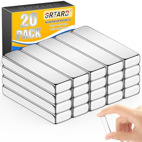 Grtard Neodymmagneter, superstarka stavmagneter, sällsynta jordmagneter, små rektangulära magneter för gör-det-självare, kök, kontor, whiteboard och hantverk (20, 40 x 10 x 5 mm)
