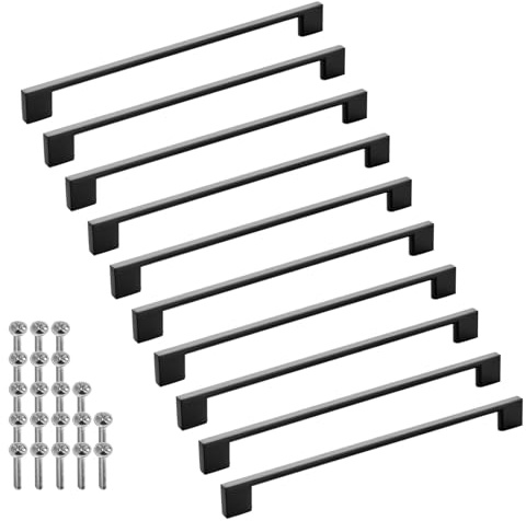 SOTECH Paket med 10 möbelhandtag BLACKLINE XII BA 256 mm svart matt aluminium (längd 288 mm, bredd 9 mm, höjd 28 mm) skåpdörrhandtag båghandtag