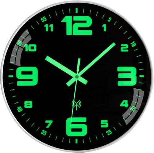 ACCSHINE Horloge Murale Lumineuse Radio-pilotée - sans Bruit de tic-tac - Silencieuse - 25 cm - Quartz - Moderne - Grande Pile - Facile à Lire - pour Chambre, Maison, Cuisine, Chambre