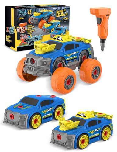 Klsniur Take Apart Racing Car Toys for 3+ Year Old Boys, 3 IN 1 STEM Construction Building Set with Tools, Safe Preschool Learning Toy for Fine Motor Skills & STEM Education Toy for 3-6 Age