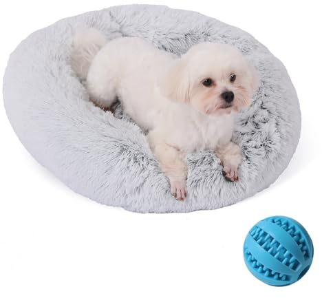 GUPPBF Cojín Panier para Perro - Canasta para Gato en Forma de Rosquilla - Camas para Gatos en Peluche - Canasta para Perro Lavable - Base Antideslizante - Diámetro de 50 cm - Gris