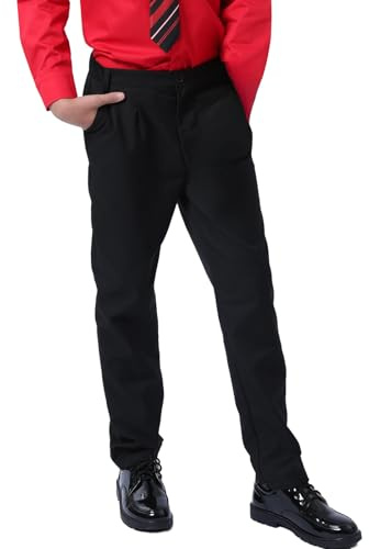 mintgreen Pantalons Chino Garçon, Pantalon de Costume Coupe Régulière Taille Semi-élastiquée Enfants, Noir, 11-12 Ans, 12