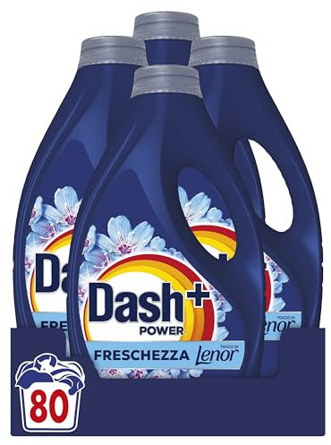 Dash Power Detersivo Liquido Lavatrice, 80 Lavaggi (4x20), Freschezza Di Lenor, Risveglio Primaverile, rimuove addirittura gli odori di sudore vecchi di 7 giorni, per una pulizia impeccabile