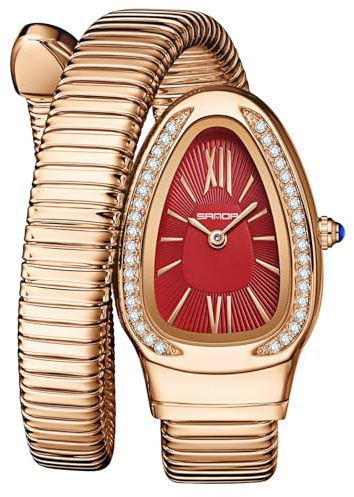Gosasa Orologio da donna con bracciale a serpente, elegante orologio da polso con cinturino flessibile avvolgente, orologio al quarzo stile gioielli alla moda, orologio da polso regolabile per abito e