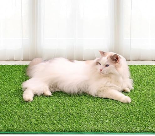 DHSUN Artificial Grass Washable Training Pad for Puppy, Cat, Dog with Bells, Reusable Fake Grass Dog Pee Pad 46X70CM