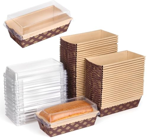 Vestamore Confezione da 50 teglie di carta usa e getta con coperchio, 5,9 × 2,6 × 2 × 2 teglie per pane, torte e conservazione