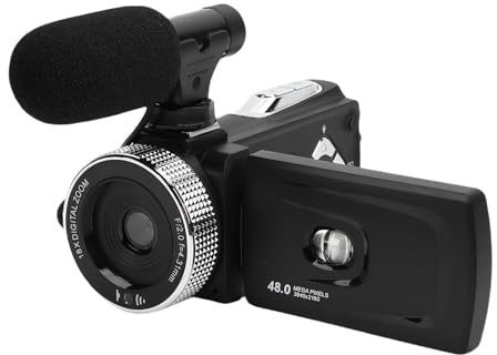 Akozon Videocamera Videocamera 4K HD 48MP F2.0 Obiettivo Ad Ampia Apertura Schermo Rotante Multi-Angolo Lampada di Riempimento TIR 3W Registratore per Fotocamera Digitale Portatile
