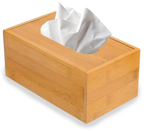 PECZEKO - Scatola per fazzoletti in bambù riutilizzabile, per cosmetici e fazzoletti (naturale, 23 cm)