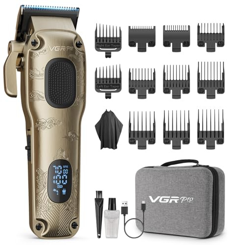 VGRPRO Hair Clippers for Men Professional, Cordless & Corded Barber Clippers for Hair Cutting with Package Case, Electric Grooming Kit for Home & Barber Use, LED Battery Display (Golden)
