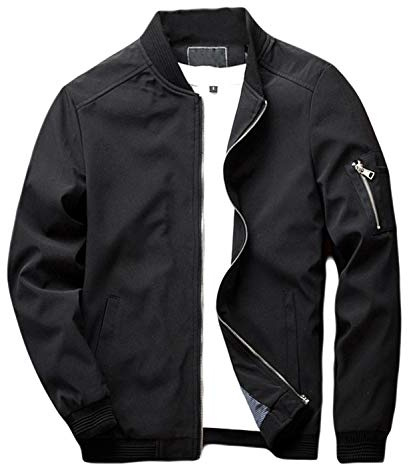 sandbank Men's Slim Fit Lightweight Softshell Flight Jacket Coat (US L =Asian tag 4XL,Black #2)