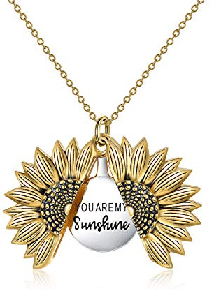 VONALA Collana da donna con ciondolo a forma di girasole con medaglione inciso You are My Sunshine, in argento Sterling 925, 8 cm x 6 cm x 3 cm, Argento sterling, Nessuna pietra preziosa