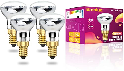 Bonlux 25W R39 E14 Foco SES Bombilla, Reflector Bombilla Incandescent, Reemplazo de Lámpara de Lava Lite (Luz Cálida, 4-Unidades)