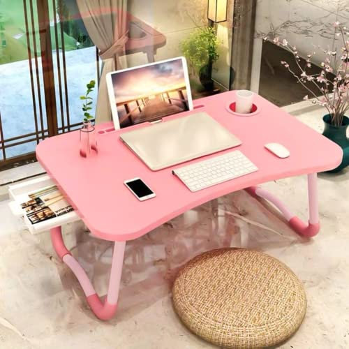 Sängbord för laptop, hopfällbart sängbricka för bärbar dator med förvaringslåda, knäskrivbord, TV-bricka för frukostservering, laptopstativ läshållare med telefonplats och mugghållare för soffa,