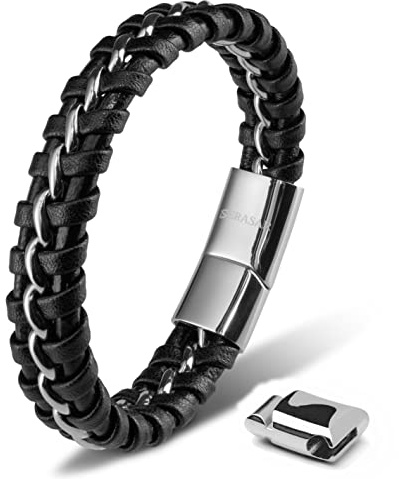 SERASAR Läderarmband för Män 17cm Flätat Silver Armband Pojkarmband Hanarmband Smyckepresentidé Jubileumspresenter Present till Make, Pojkvän, Vänner