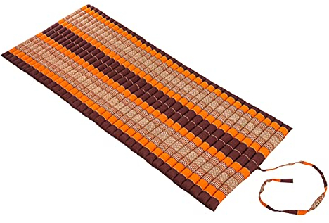 Rollbare Thaimatte Matratze, ca. 200 x 80cm, Thaikissen Matte mit Füllung aus Kapok (200x80 cm, braun & orange)