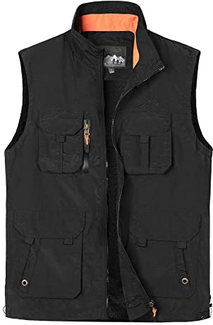 Yukirtiq Herren Sommer Outdoor Weste Leicht Atmungsaktiv Anglerweste Schnelltrocknend Safariweste Funktionsweste mit vielen praktischen Taschen Jagdweste Wandernweste, A-Schwarz, M