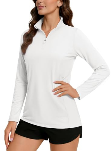 TACVASEN Womens UV Tops Long Sleeve Quick Dry Activewear Summer Sun Protection T-Shirt Rash Guard Swim Shirts (L, White)