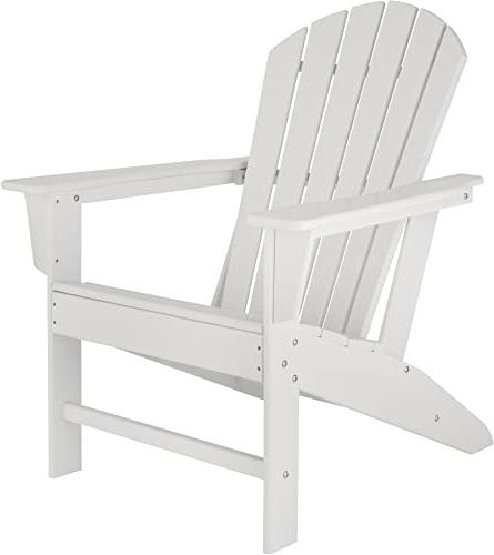 tectake® Gartenstuhl Adirondack in Holzoptik, komfortable Rückenlehne, Gartensessel mit extrabreiten Armlehnen, für Garten, Terrasse und Balkon, wetterfest - weiß