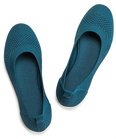 Frank Mully Ballerines Plates à Enfiler en Tricot pour Femme - Escarpins à Bout Rond, Bleu Marine, 41 EU