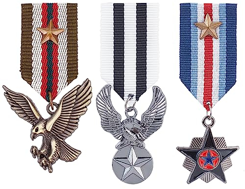 AHANDMAKER 3 Stück Kostüm-Militär-Abzeichen-Medaille, 3 Stile Legierung Medaille Brosche, Militärhelden, Kampfmedaillen,Stern und Adler, Militär-Abzeichen für Damen und Herren, Jacke, Uniform-Kostüm