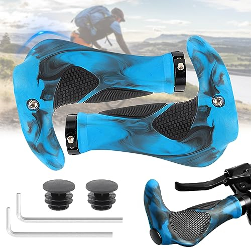 DCAS Hörner Fahrradlenker, Ergonomische Handgriffe, Rutschfeste Lenkergriffe 22mm, MTB Griffe Weich, Für Fahrrad/E-Bike/BMX UVM (Blau)