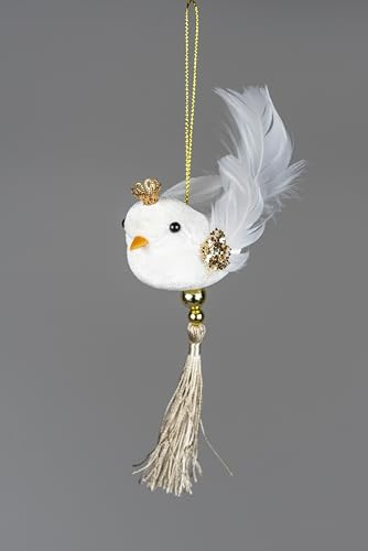 White Robin Bird 7x13cm - Christmas Tree Hanging Decorations Festive Decorative Ornaments Fairy Tale Themed Xmas Tree Pendant