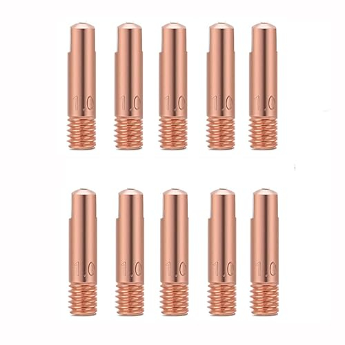 Punta de Contacto Mig 1,0 mm 10 Piezas Punta de Contacto de Cobre M6 Puntas de Contacto de Soldadura Boquilla de Gas Para 15AK MB15 MAG/MIG MIG Soldador Accesorio (10Pcs 15AK 1.0mm)