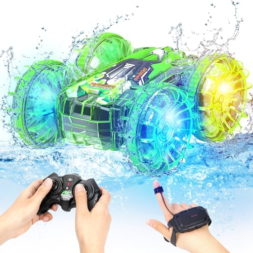 AmazeFun Amphibienfahrzeug Ferngesteuertes Auto ab 4 5 6 7 8 9 Jahre Gestensensor RC Auto Indoor & Outdoor Spielzeug für Kinder Ferngesteuertes Boot Pool Strand Spielzeug Geburtstags Geschenke Junge