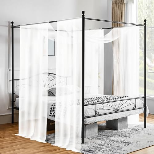 Showgeous Lot de 2 rideaux à baldaquin blancs de 95 x 579 cm pour cadre de lit double/grand lit, rideaux de lit transparents, voilages en tulle