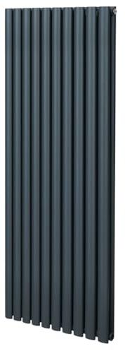 Radiatorer med Ovala Kolumner 1600mm x 600mm Modern Designer Dubbelpanel Centralvärme Element Grå Stål Vertikal Kök Vardagsrum GRATIS Rengöringsborste Monteringskit & Beslag