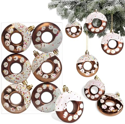 6 Stück Donut Christbaumschmuck Glitzer Weihnachtsbaum Anhänger Baumkugeln Donut mit Streuseln 8 cm Weihnachtsbaumschmuck Braun Weihnachtsbaum Deko Weihnachten Baumschmuck Christmas Ornaments