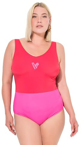 Ulla Popken Damen große Größen Übergrößen Plus Size Badeanzug Alice V-Neck, Glitzerkante