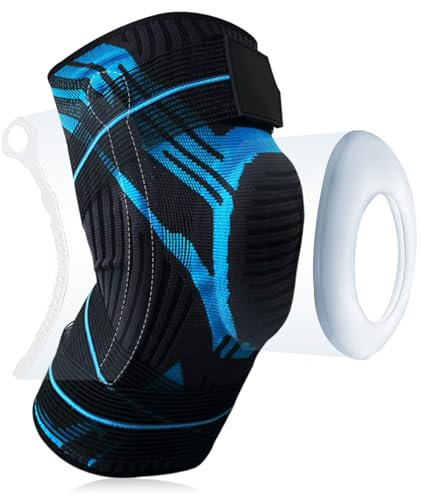 Ginocchiera Sportiva Elastica,Tutore per Ginocchio Regolabile,Compressione Tutore per il Ginocchio Antiscivolo,per stabilizza l'articolazione e i muscoli,un sollievo dal dolore della rotula(Blu,S)