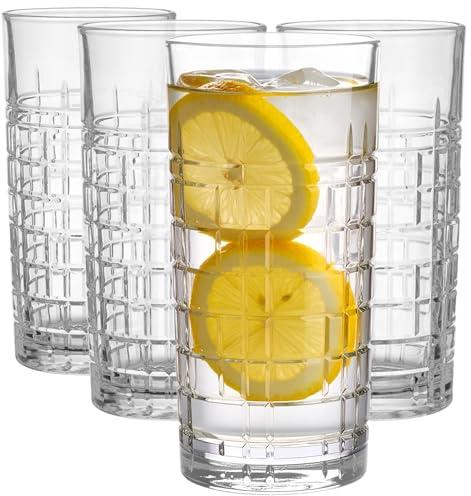 Glasmark KROSNO 1992 Bicchieri Set Bicchieri da Long Drink 4 Pezzi 320 ml Bicchieri da Acqua Bicchieri da Succo Bicchieri da Cocktail Bicchiere da Acqua per Succhi Molato Lavabili in Lavastoviglie