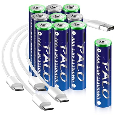 Mspalocell USB-C AAA litiumbatteri 1,5V 1100mAh Hög prestanda, 1,5 timmars snabb belastning, 1500 laddningscykler, 10 packning av litiumbatterier