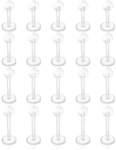 Gojewen 20pcs Clear Lip Bars Flexible Labret Studs 6-12mm Plastic Acrylic Flat Back Helix Tragus Bar Retainers Piercing Jewellery
