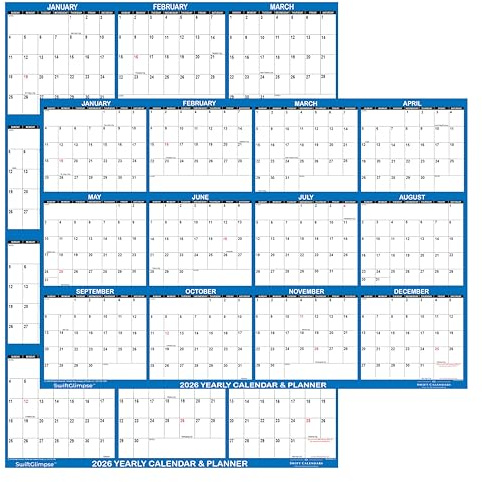 24 x 36 SwiftGlimpse 2026 Paper Folded Wall Calendar Large 12 Month Annual Yearly Wall Planner, Reversible, Horizontal/Vertical, Navy