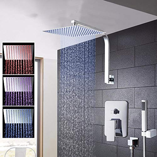 30 cm LED regn badrum dusch kit handdusch duschhuvud väggmonterad kvadratisk krom mässing vattenfall duschset, YASAKUE
