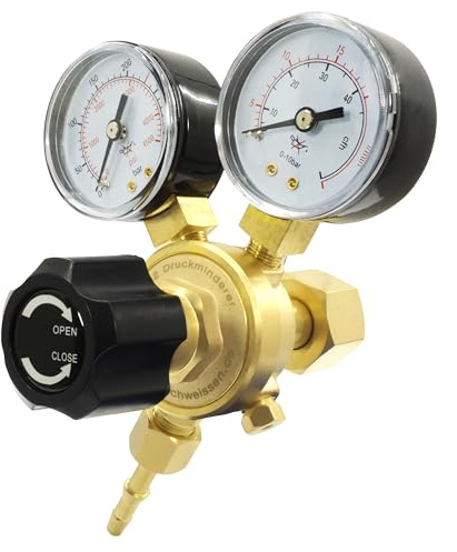 Druckminderer schweißgerät Argon CO2 - Gasdruckregler für Gasflaschen mit Durchflussmesser, Mini Schutzgas Armatur mit 2 Manometern BestSchweissen.de