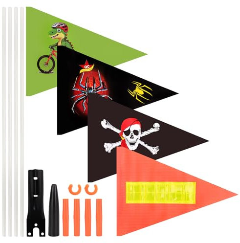 4 Stück Fahrradfahne für Kinder,Fahne Fahrrad Kinder, Fahrradwimpel Fahrradstange für Kinderfahrrad Fahrradfahne Bunt Fahrradzubehör，Sicherheitsflagge und Fahnenmast