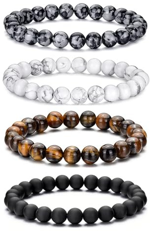 RANKEEF Bracelets pour hommes Bracelet en perles de pierre naturelle 8MM Bracelet en perles extensible et ajustable pour hommes